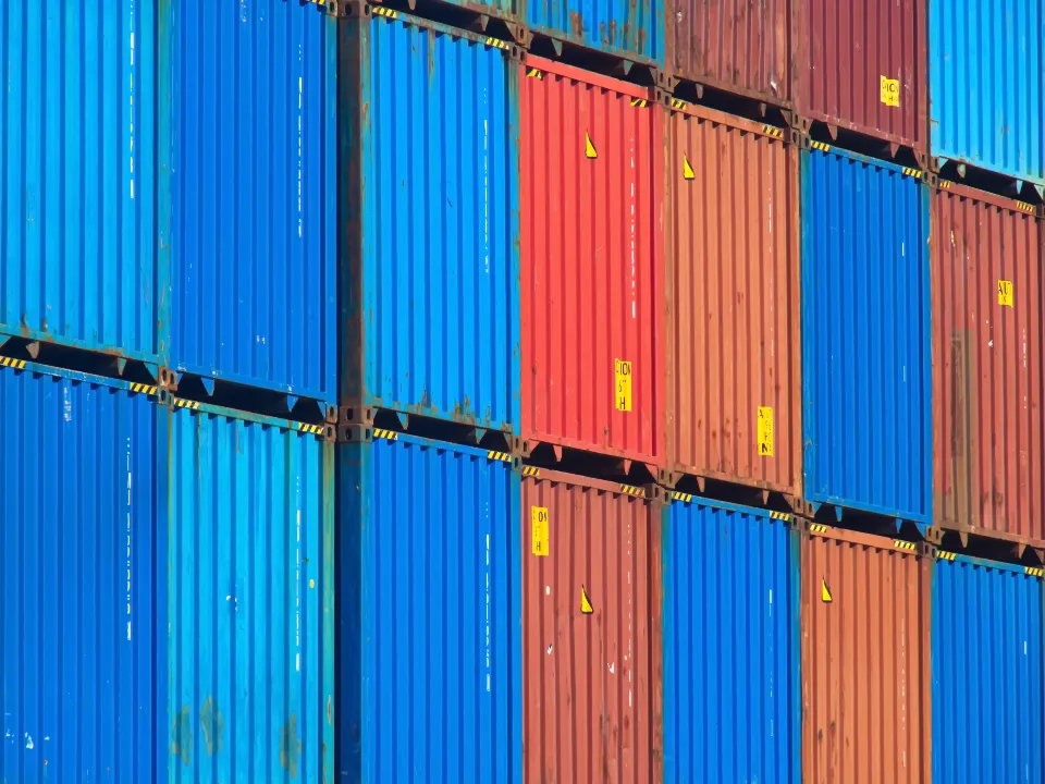 Stacked shipping containers