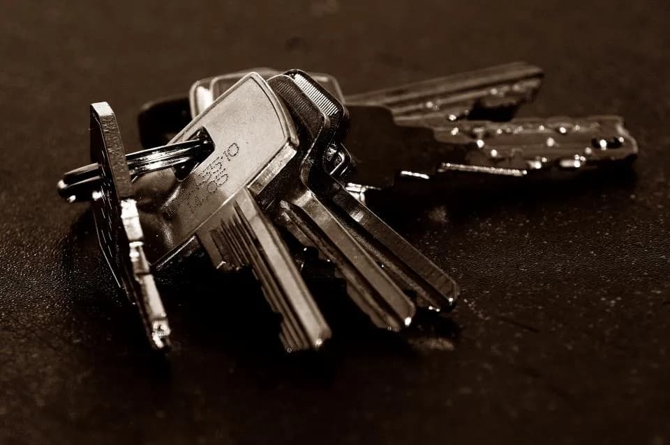A bunch of keys on a dark table