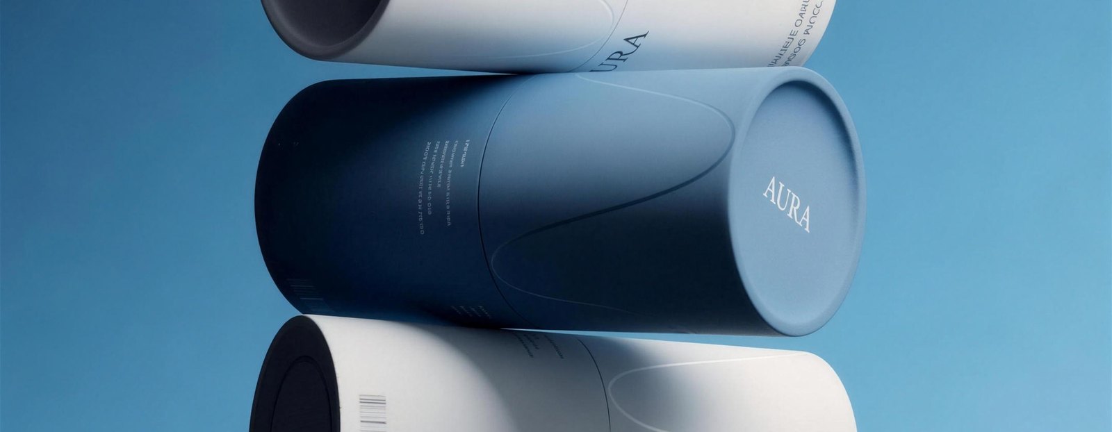 A pale blue cylinder resting on its reflection